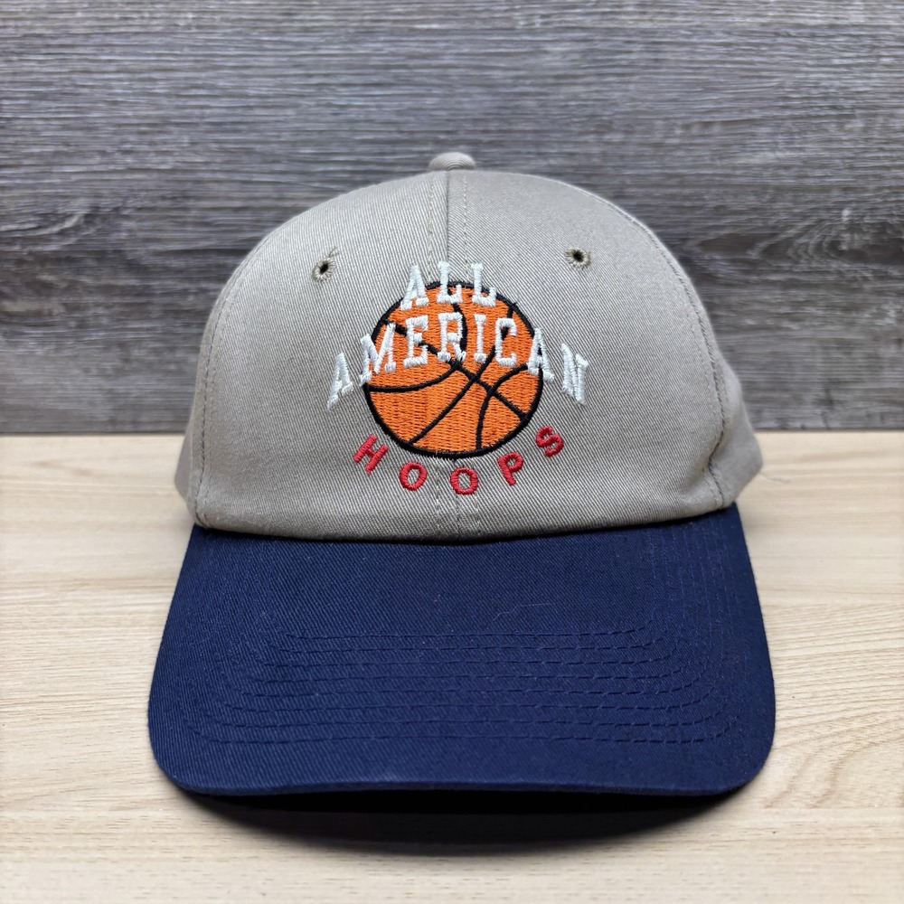 All American Hoops Hat Cap Snap Back Khaki Navy Embroidered Basketball Mens